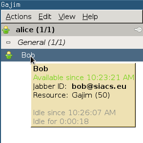 Gajim showing Bobs tooltip