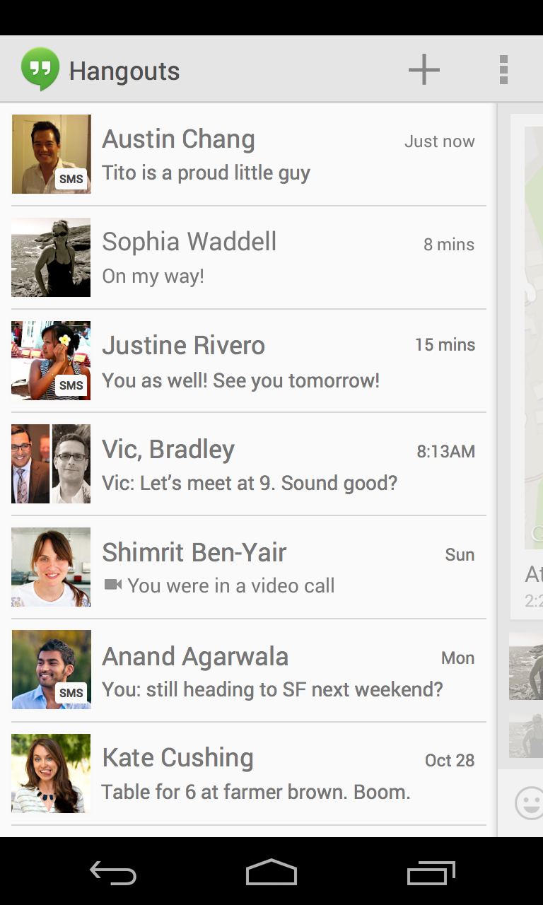 A screenshot of Google Hangouts